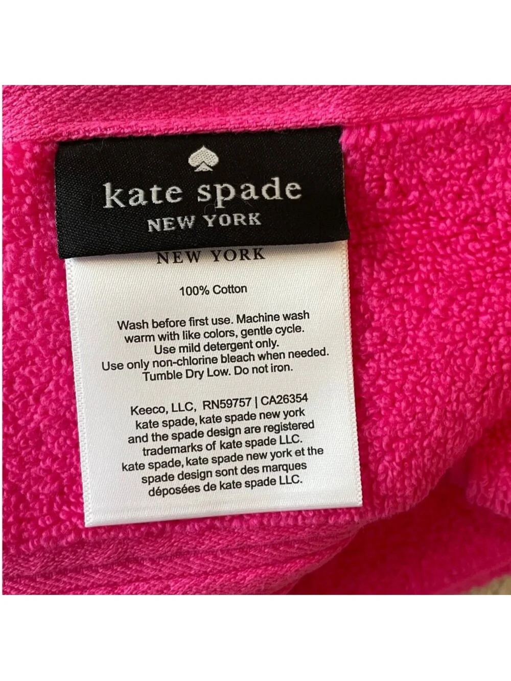 KATE SPADE NY Hot Pink Cotton Hand Towels 16X30 Set of 2 NEW